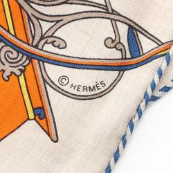 Hermes Triangle Geant Les Voitures a Transformation Scarf Silk Cashmere Women's Beige Orange Multicolor