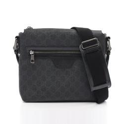 Gucci GG Supreme Shoulder Bag, Coated Canvas, Leather, Men's, Black, Grey, 387514