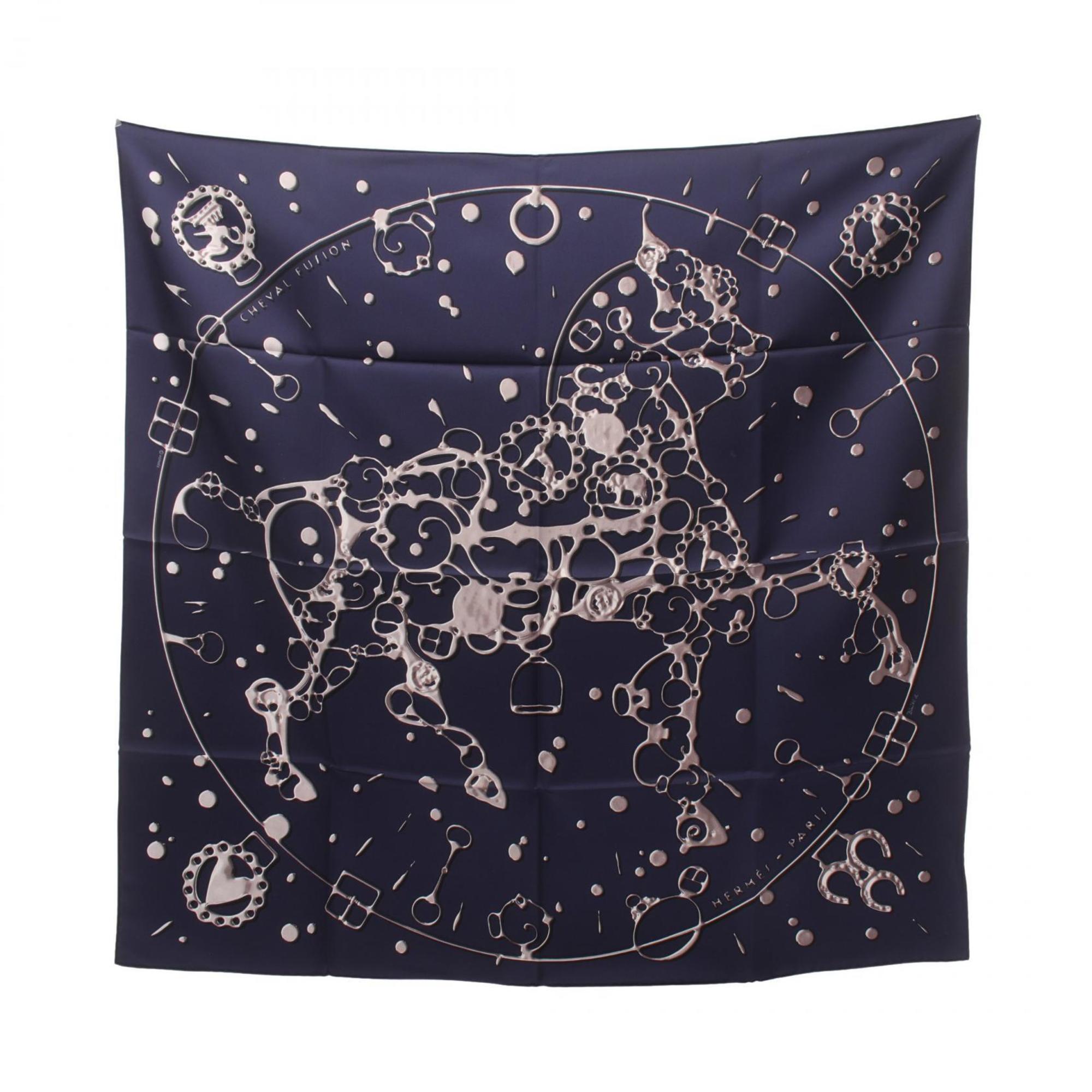 Hermes HERMES Carré 90 CHEVAL FUSION Scarf Silk Women's Navy Multicolor