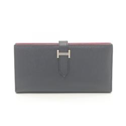 Hermes HERMES Bearn Soufflet Verso Bi-fold Long Wallet Epsom Leather Women's Navy Pink A