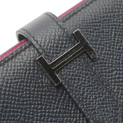 Hermes HERMES Bearn Soufflet Verso Bi-fold Long Wallet Epsom Leather Women's Navy Pink A