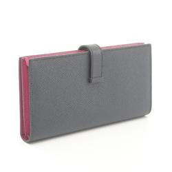 Hermes HERMES Bearn Soufflet Verso Bi-fold Long Wallet Epsom Leather Women's Navy Pink A