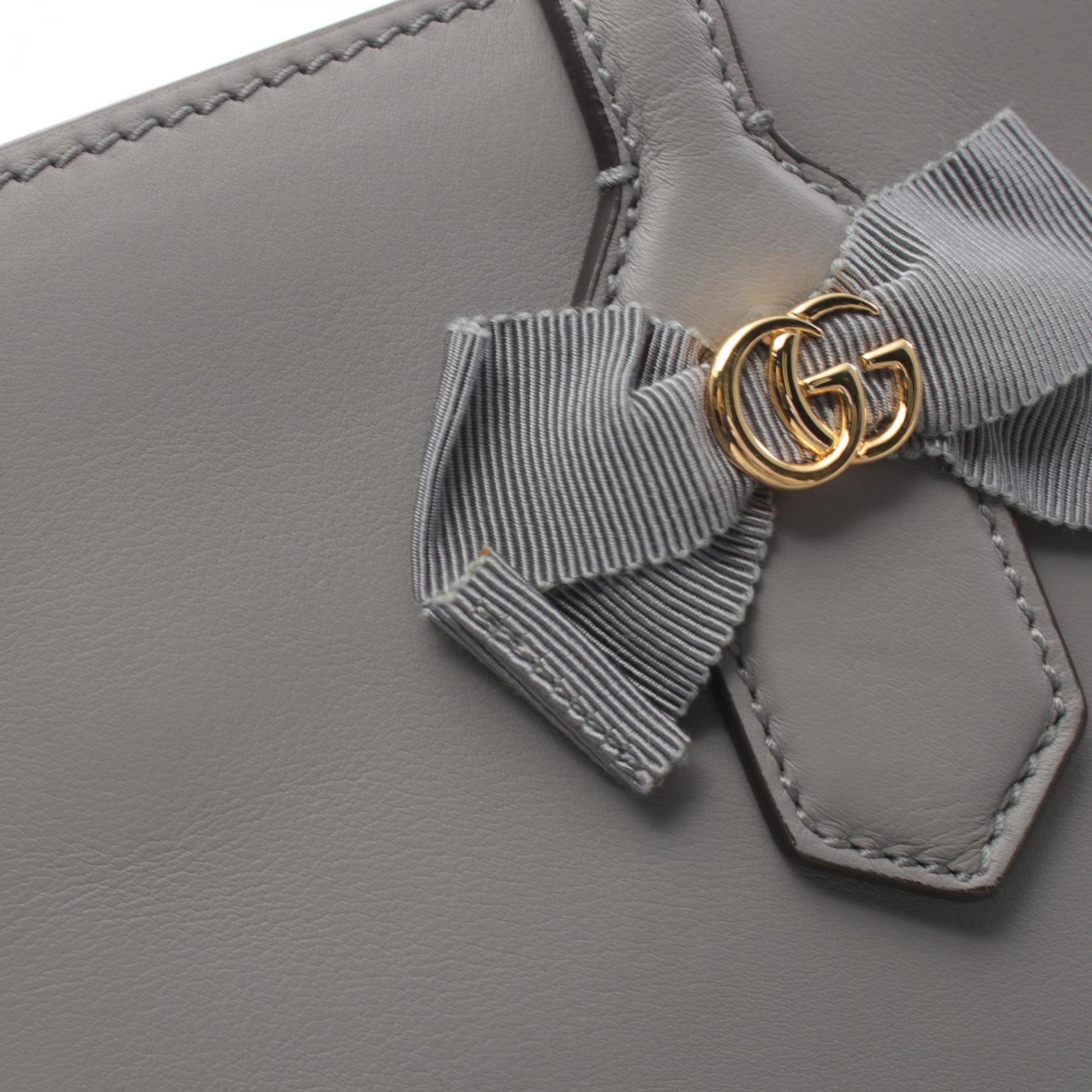 GUCCI GG Ribbon Tote Bag Leather Women's Grey 440055