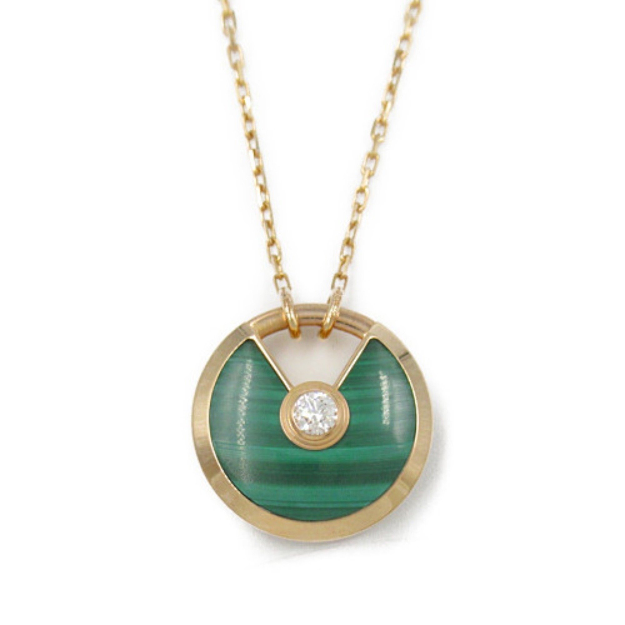 Cartier Amulet Malachite Necklace SM K18PG (Pink Gold) Diamond Ladies Clear Green