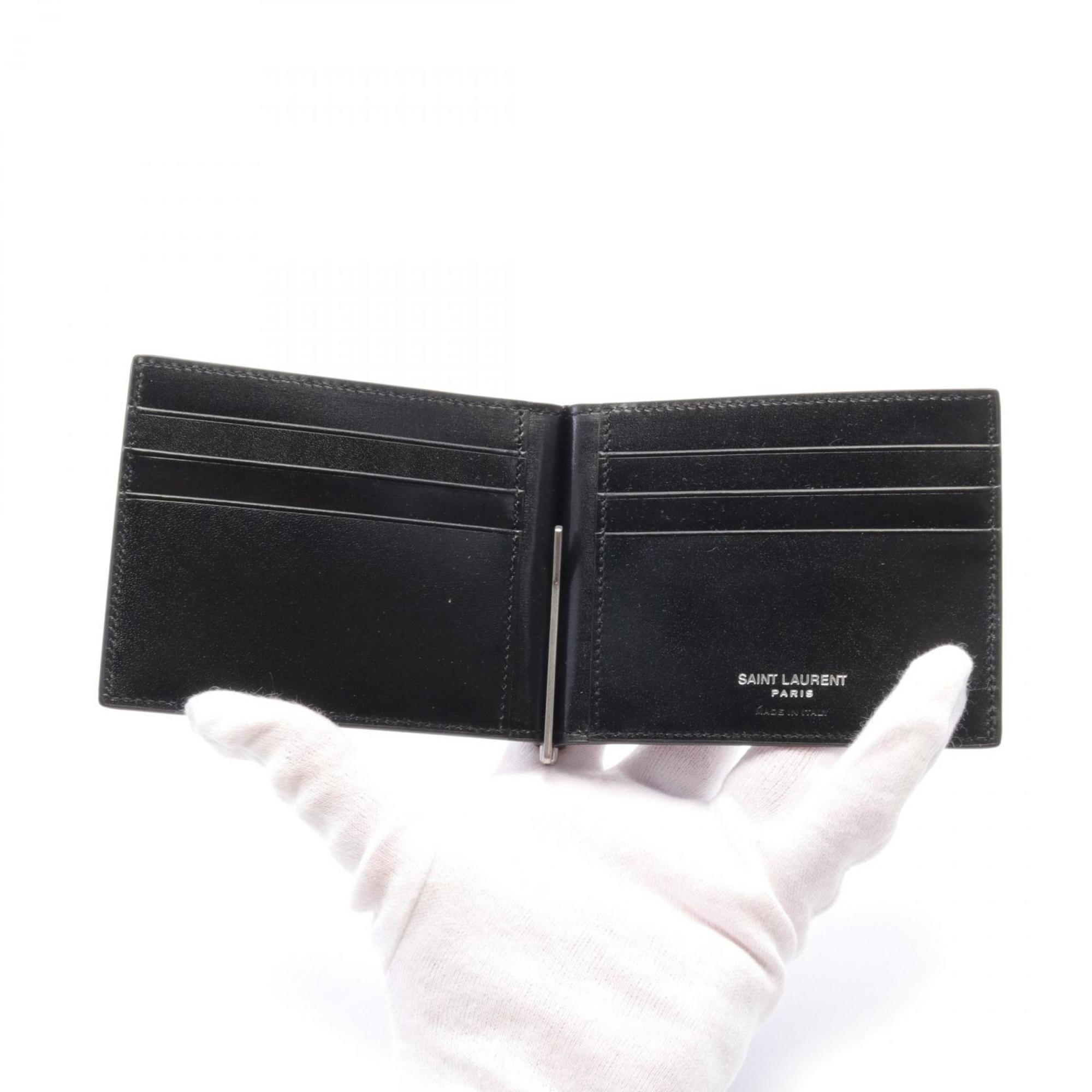 Yves Saint Laurent Saint Laurent Paris Monogram Bi-fold Wallet Leather Men's Black 4856300SX0E1000