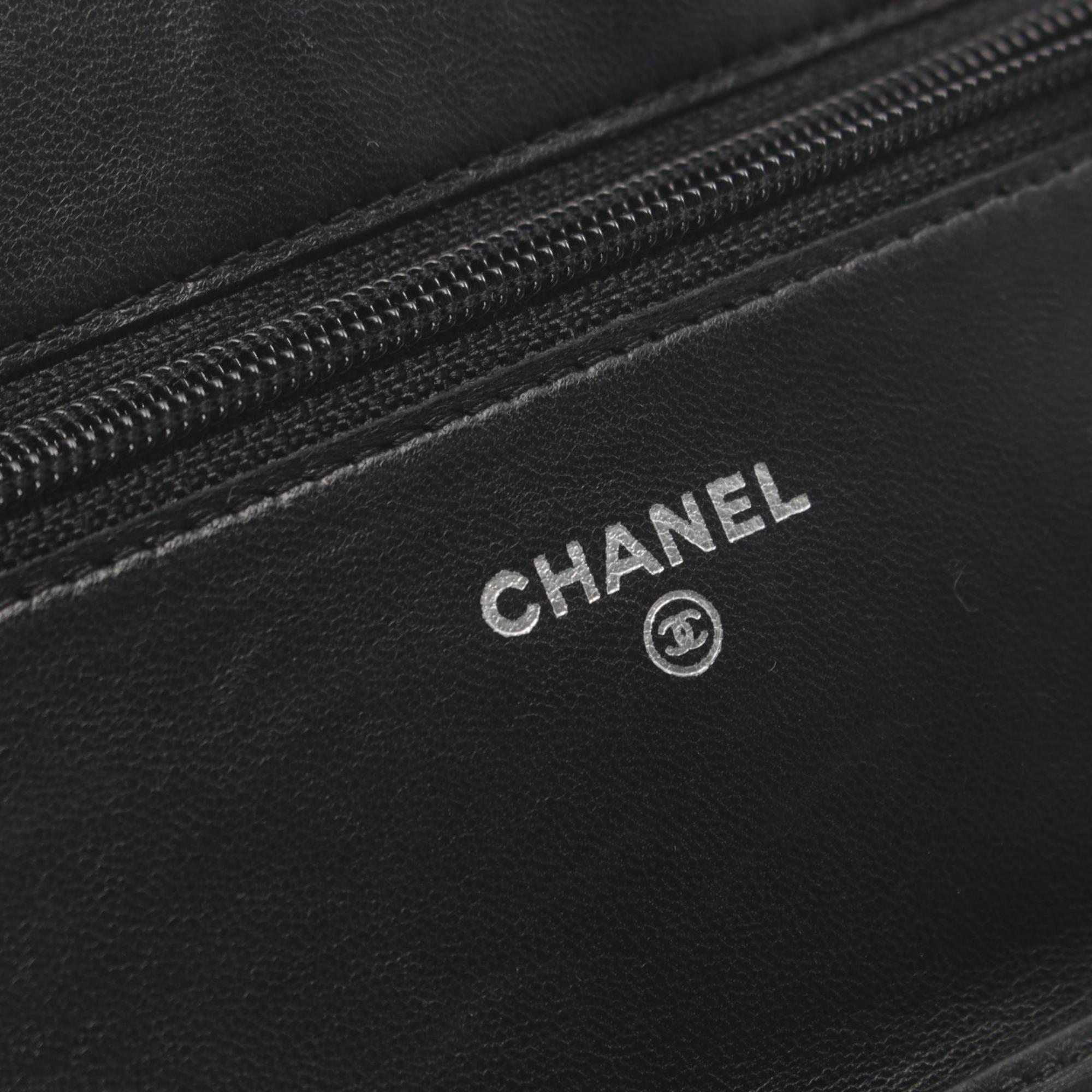 CHANEL Camellia Shoulder Bag, Lambskin, Women's, Black, 7421