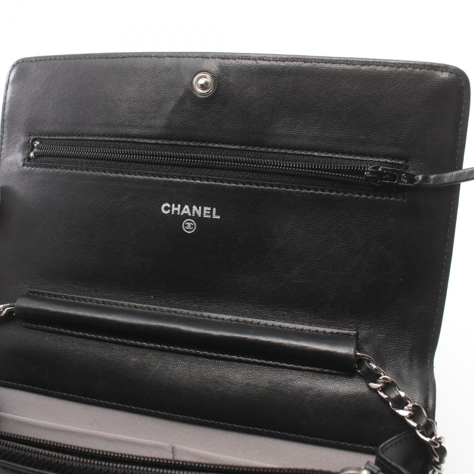 CHANEL Camellia Shoulder Bag, Lambskin, Women's, Black, 7421