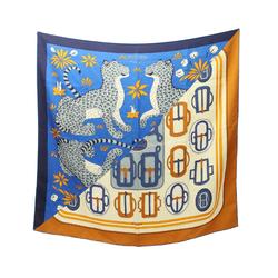 Hermes HERMES Carré 90 LES LEOPARDS MODERNES Scarf Silk Women's Blue Multicolor