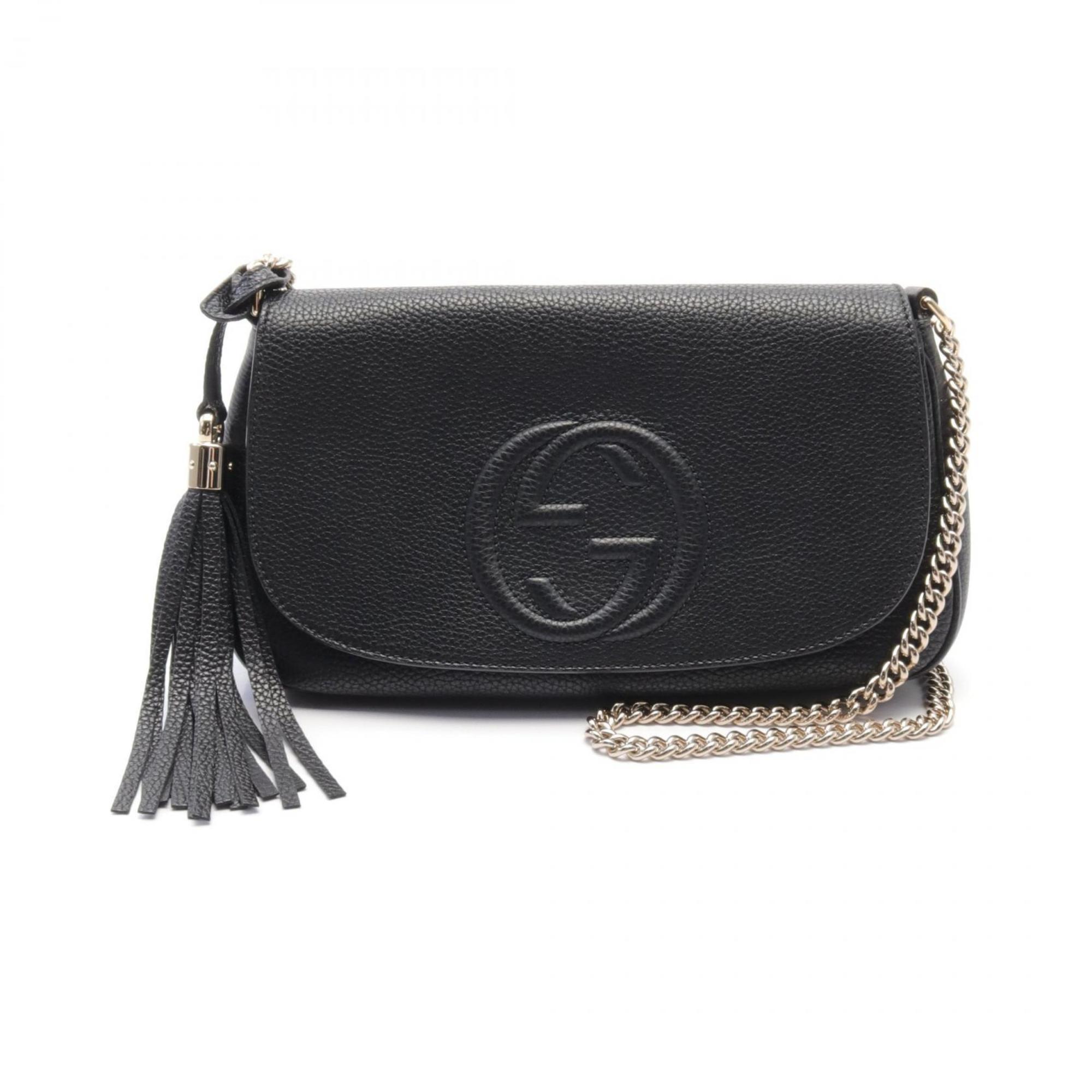 GUCCI Soho Interlocking G Shoulder Bag Leather Women's Black 536224