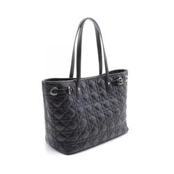 Christian Dior Lady Cannage Pana Tote Bag Coated Canvas Leather Women's Black