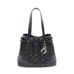 Christian Dior Lady Cannage Pana Tote Bag Coated Canvas Leather Women's Black