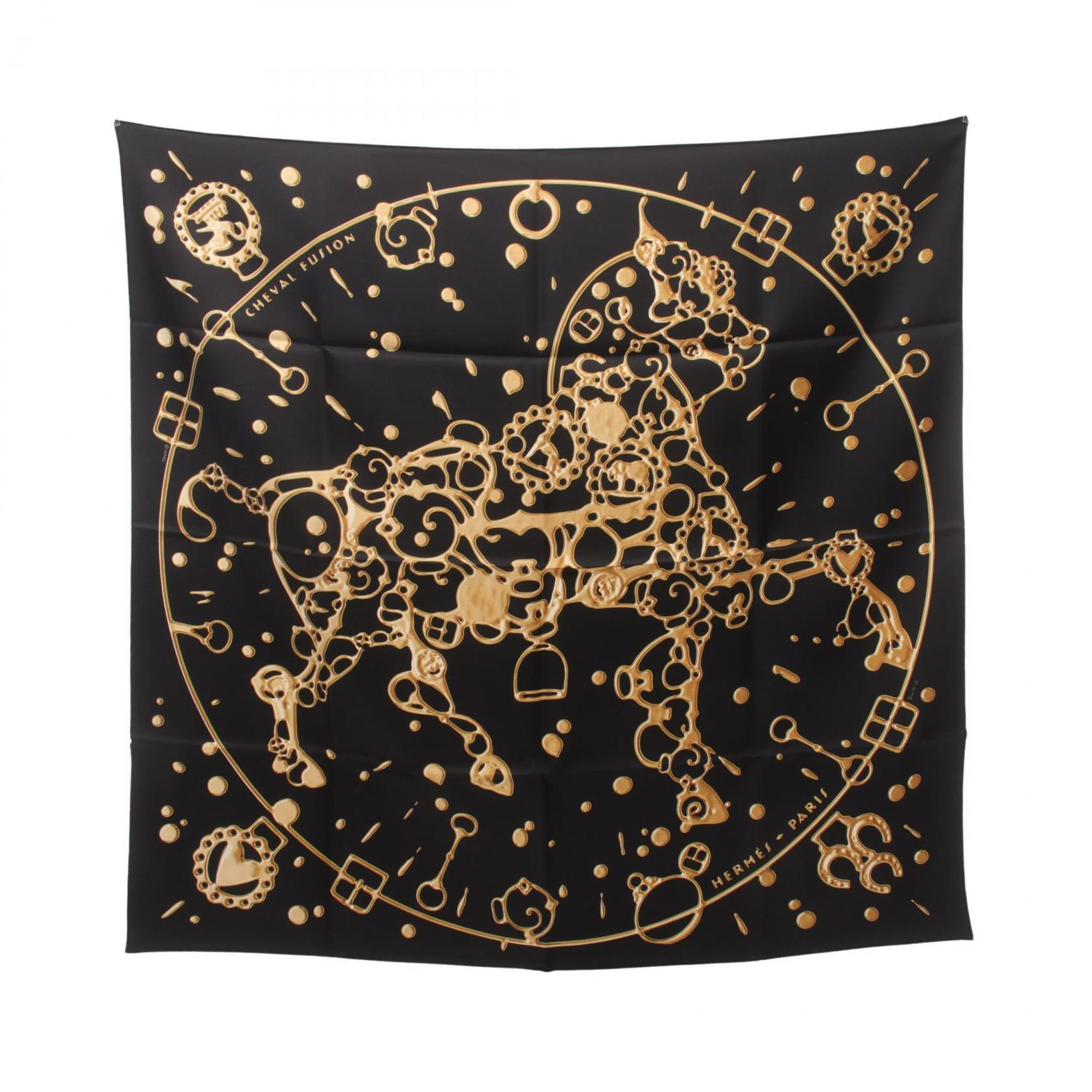 Hermes HERMES Carré 90 CHEVAL FUSION Scarf Silk Women's Black Multicolor