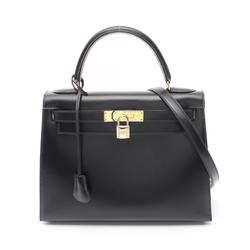 Hermes Kelly 28 Handbag Bag Calfskin (Cowhide) Boxcalf Women's Black 001848CC