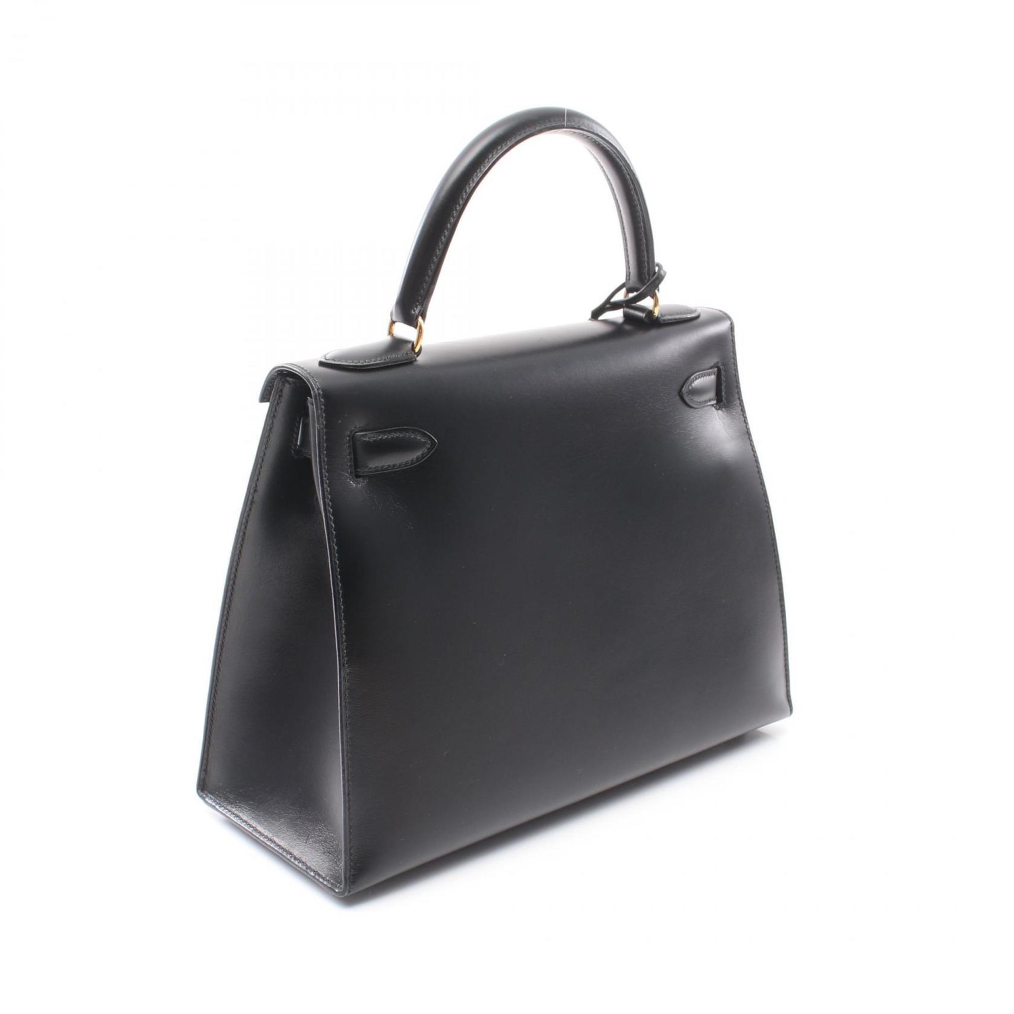 Hermes Kelly 28 Handbag Bag Calfskin (Cowhide) Boxcalf Women's Black 001848CC