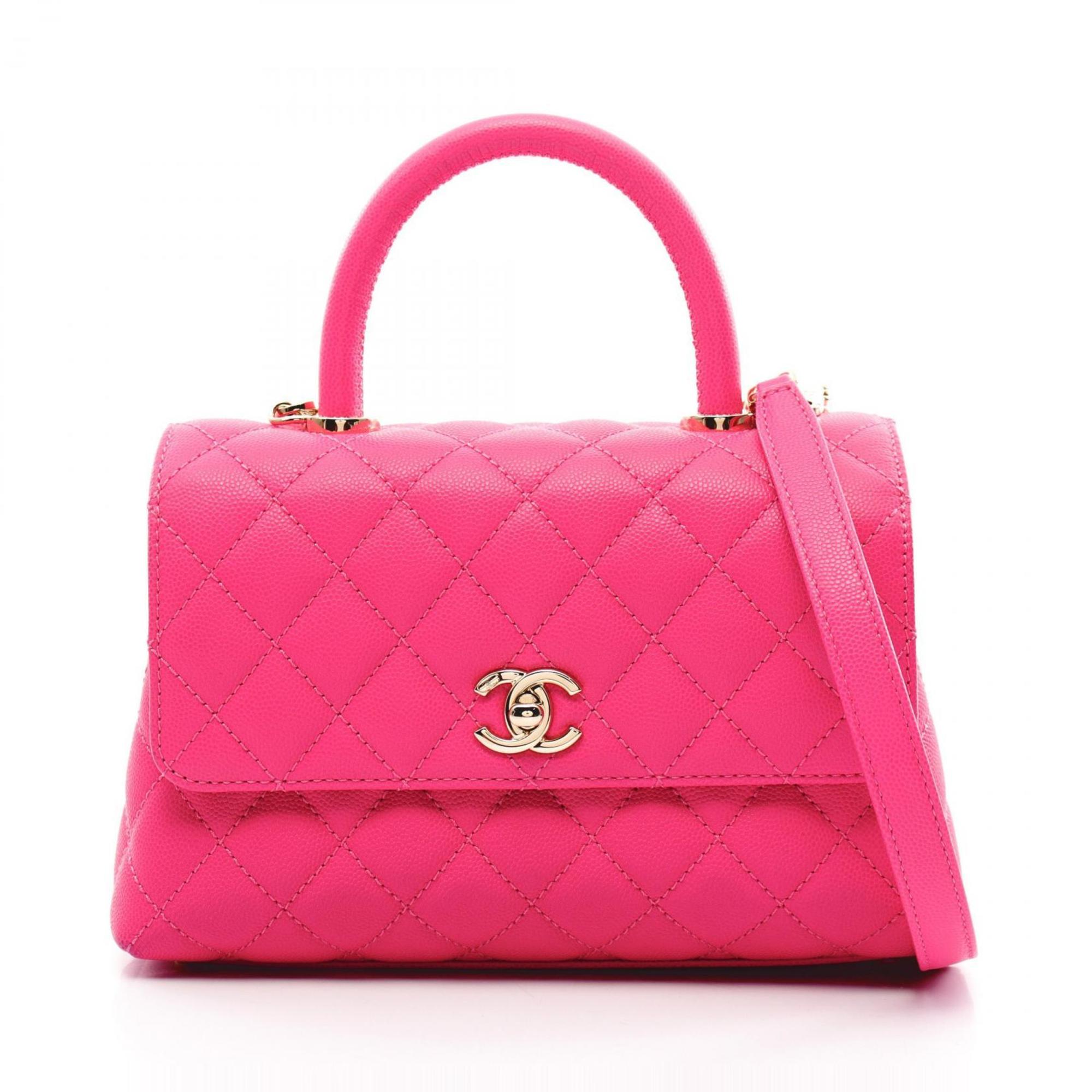 CHANEL Coco Handle Flap Matelasse Handbag Bag Caviar Skin (Grained Calf) Women's Pink A92990