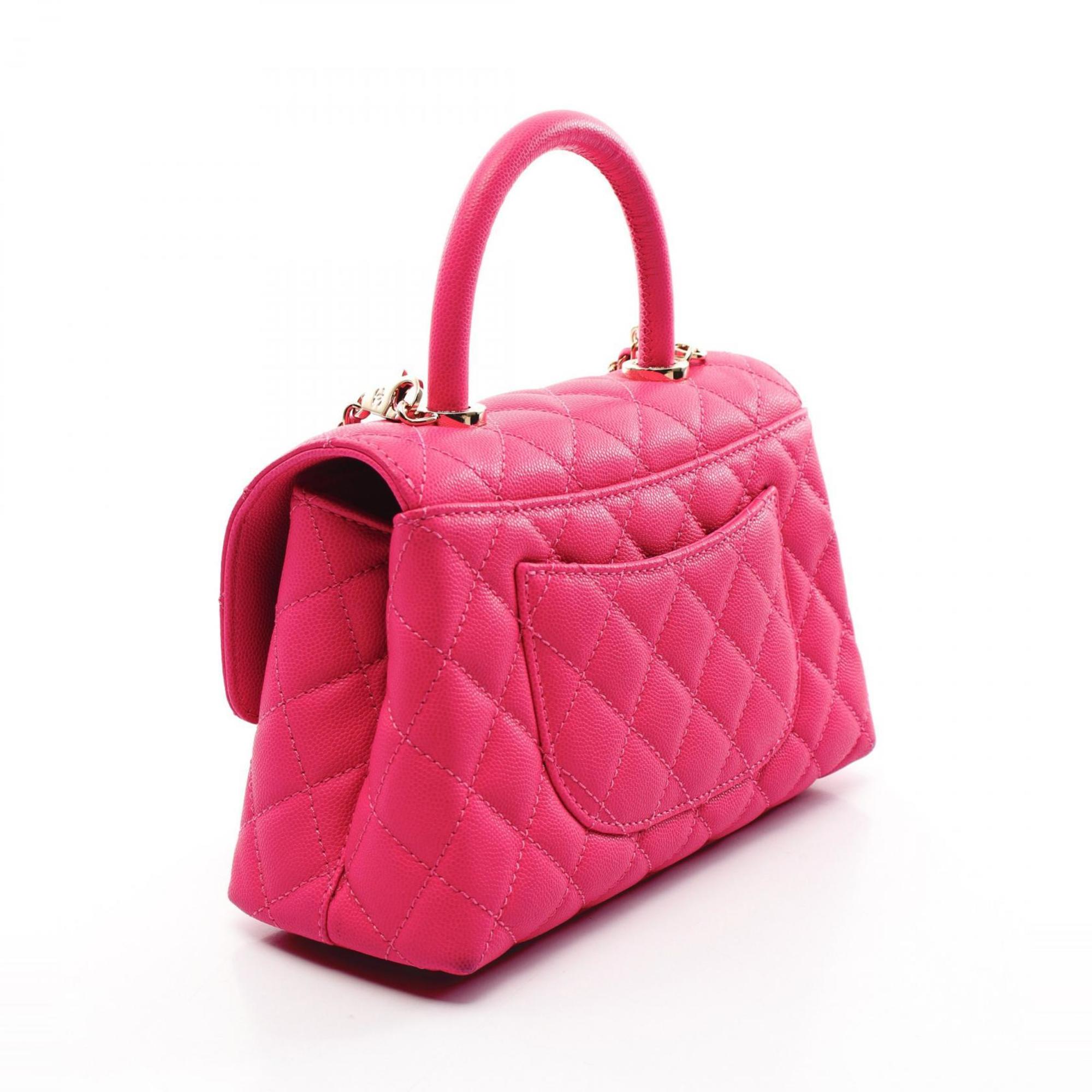 CHANEL Coco Handle Flap Matelasse Handbag Bag Caviar Skin (Grained Calf) Women's Pink A92990