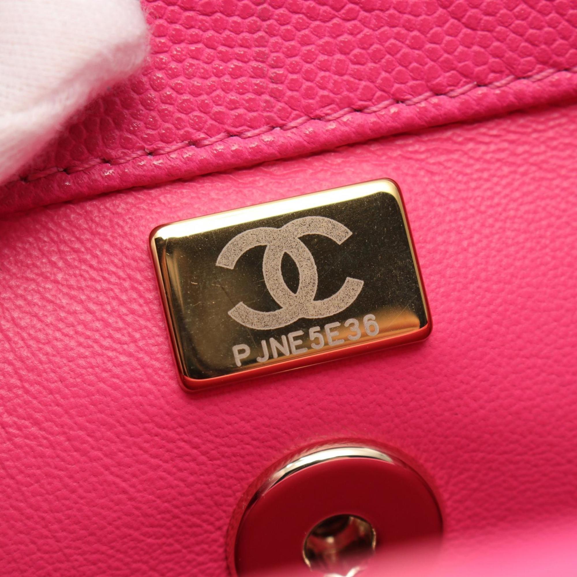 CHANEL Coco Handle Flap Matelasse Handbag Bag Caviar Skin (Grained Calf) Women's Pink A92990