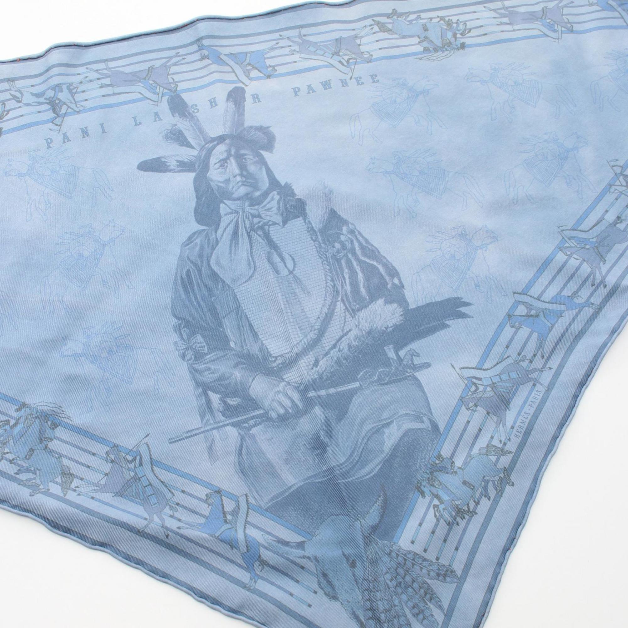 Hermes HERMES Pointe PANI LA SHAR PAWNEE Scarf Silk Women's Blue