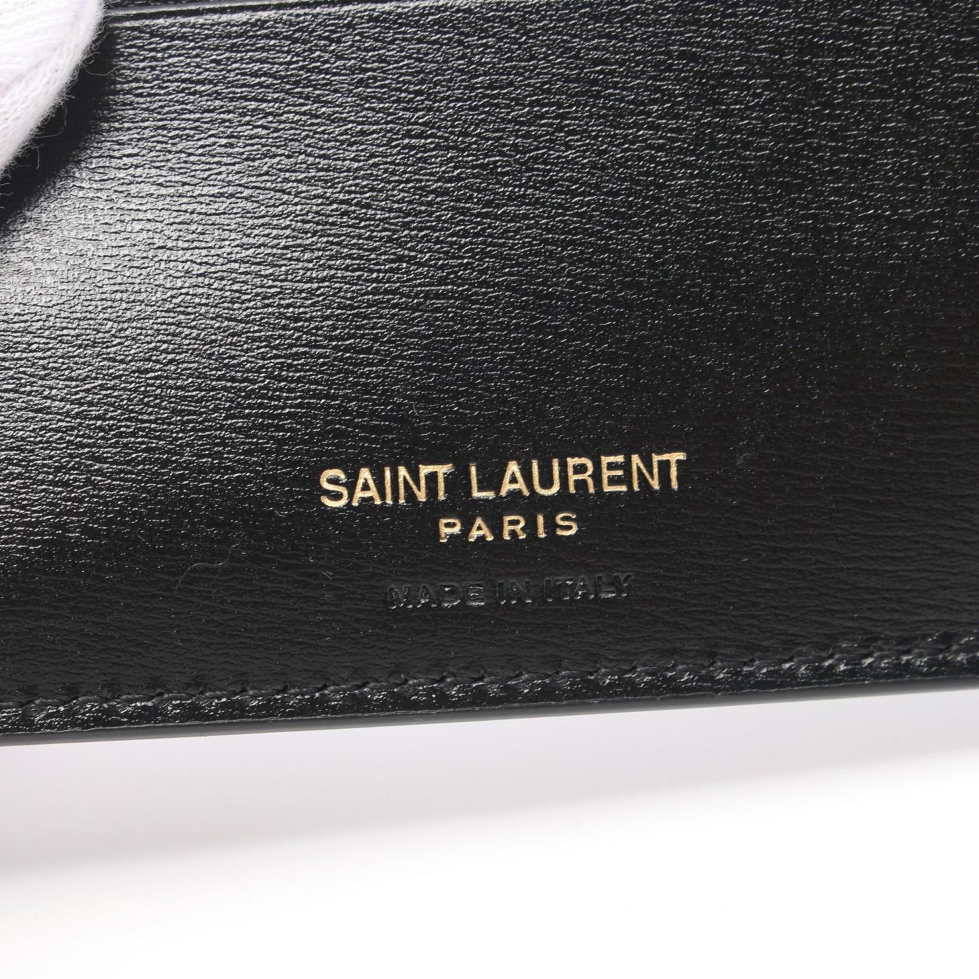 Saint Laurent Tiny Cassandra East West Wallet, Bi-fold wallet, Leather, Women's, Black, 61019302G0W1000