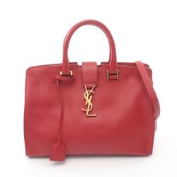 Saint Laurent CABAS Small Monogram Handbag Bag Leather Women's Red 394461