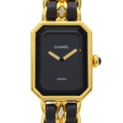 CHANEL Premiere L Watch GP (Gold Plated) Leather Ladies Black H0001