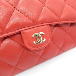 CHANEL Matelasse Zip Long Wallet, Bi-fold Lambskin (Sheepskin), Women's, Red