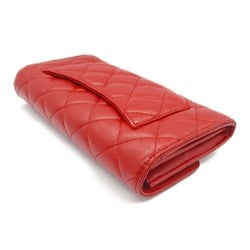 CHANEL Matelasse Zip Long Wallet, Bi-fold Lambskin (Sheepskin), Women's, Red