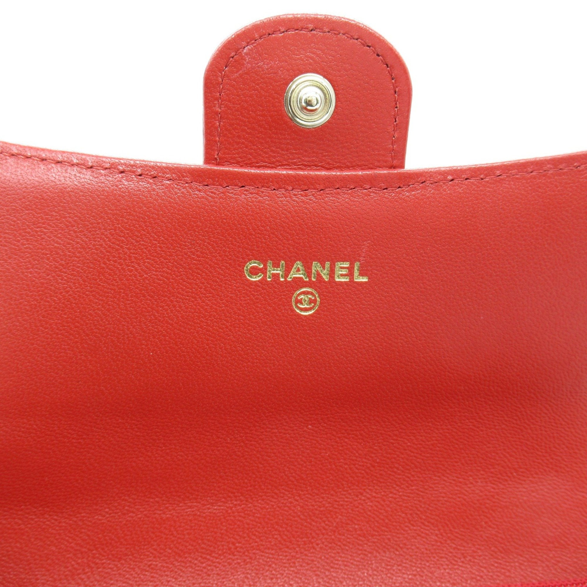 CHANEL Matelasse Zip Long Wallet, Bi-fold Lambskin (Sheepskin), Women's, Red