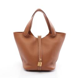 Hermes HERMES Picotin Lock MM Gold Handbag Bag Taurillon Clemence Women's Brown