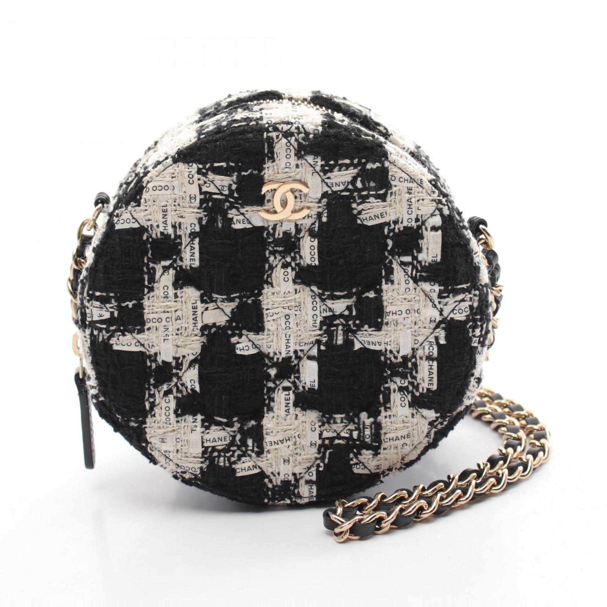 CHANEL Matelasse Shoulder Bag, Fabric, Women's, Black, White, AP0245