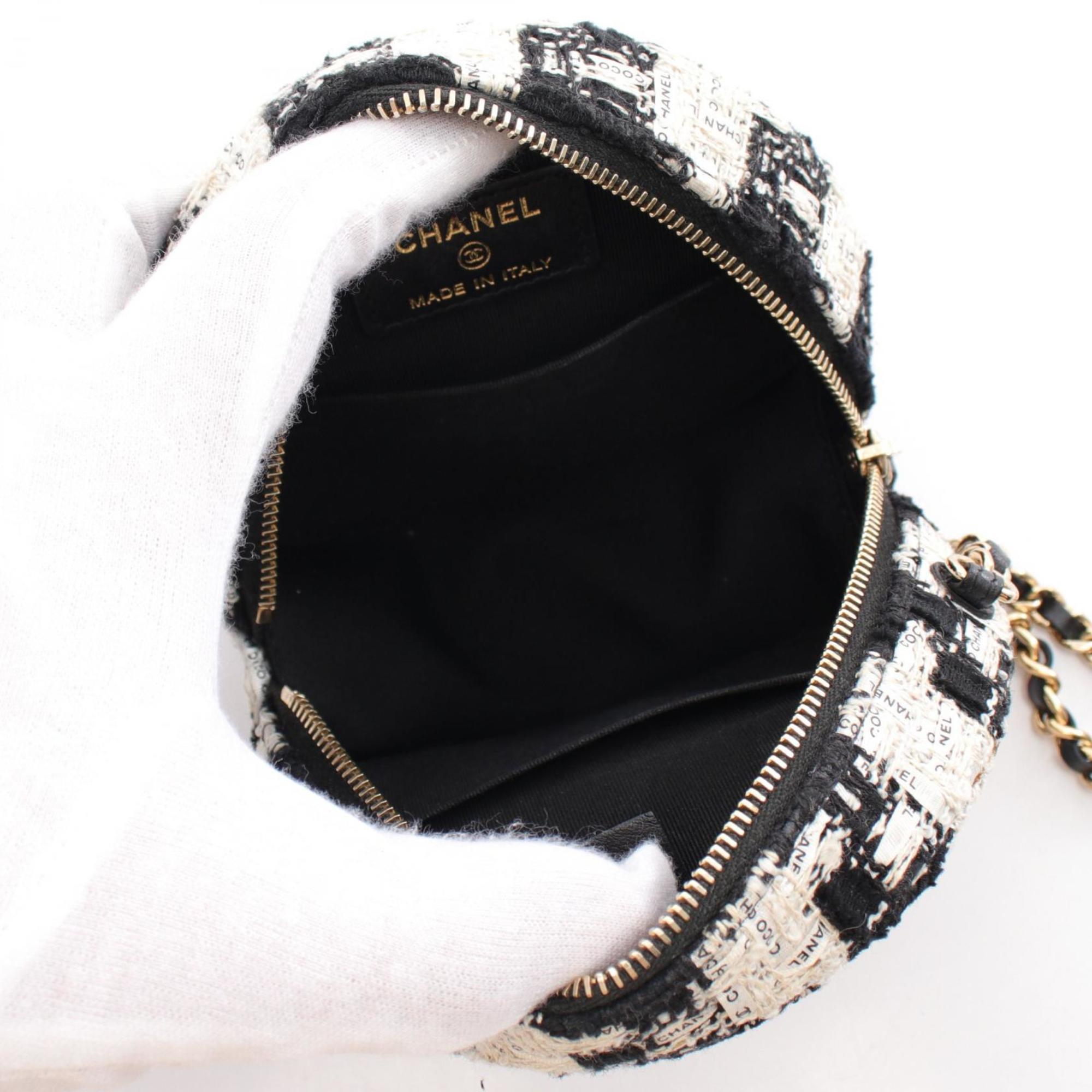 CHANEL Matelasse Shoulder Bag, Fabric, Women's, Black, White, AP0245