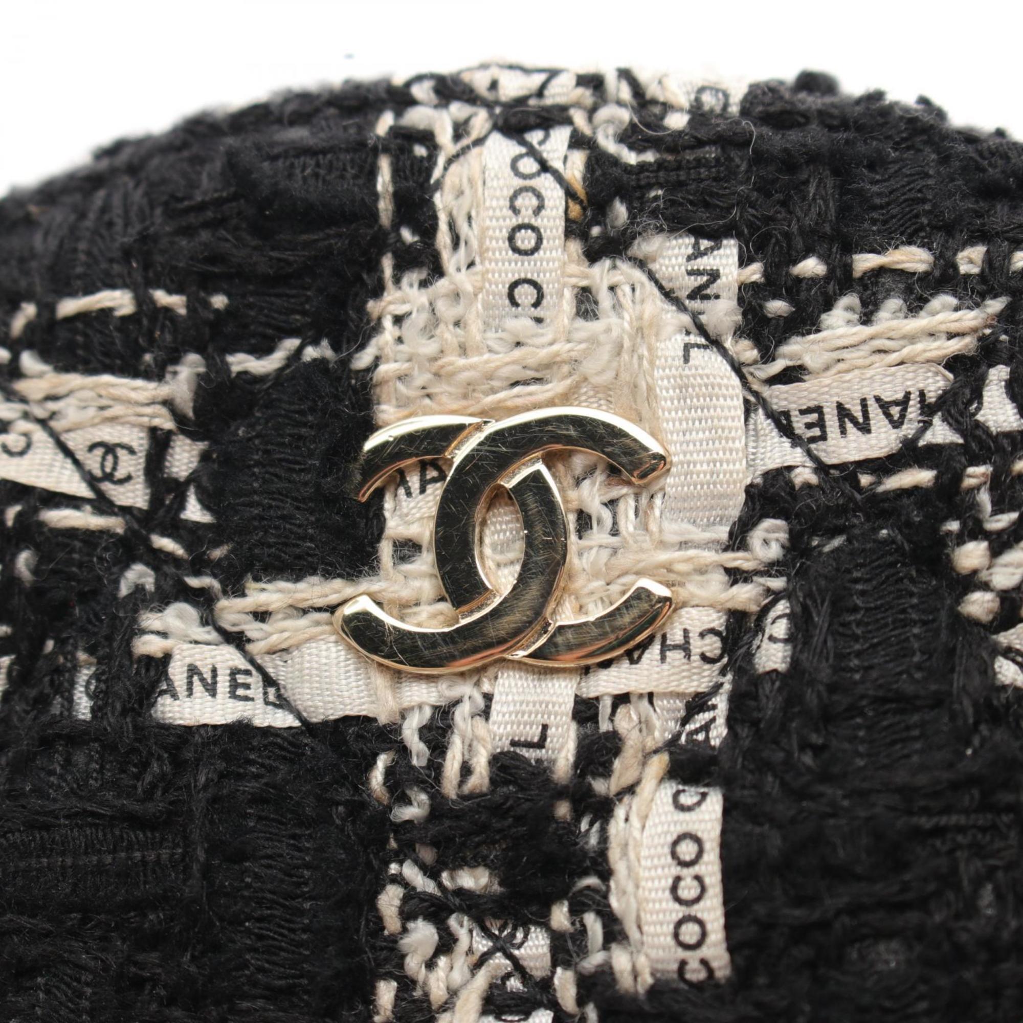 CHANEL Matelasse Shoulder Bag, Fabric, Women's, Black, White, AP0245