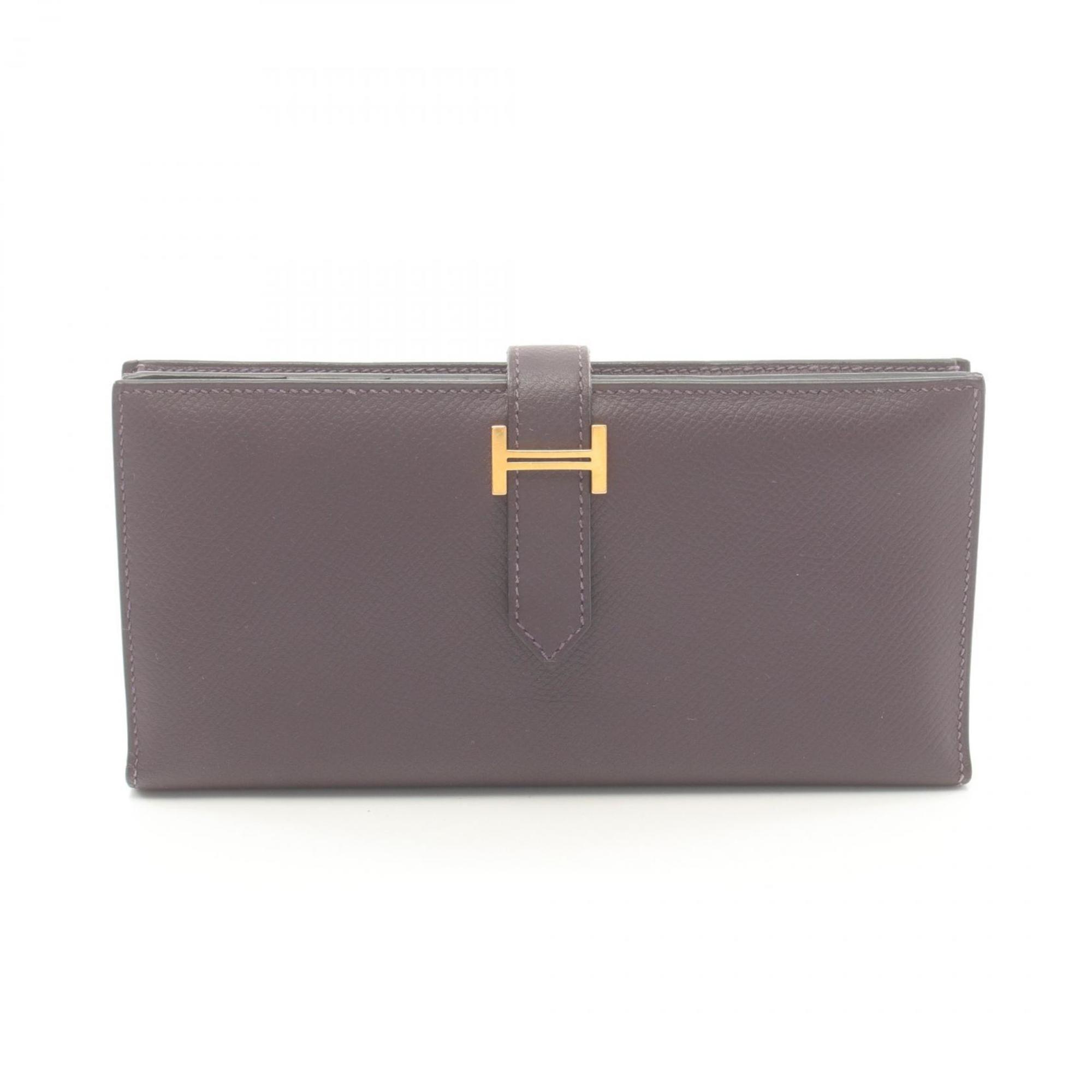 Hermes HERMES Bearn Soufflet Raisin Bi-fold Long Wallet Epsom Leather Women's Purple