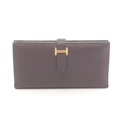 Hermes HERMES Bearn Soufflet Raisin Bi-fold Long Wallet Epsom Leather Women's Purple