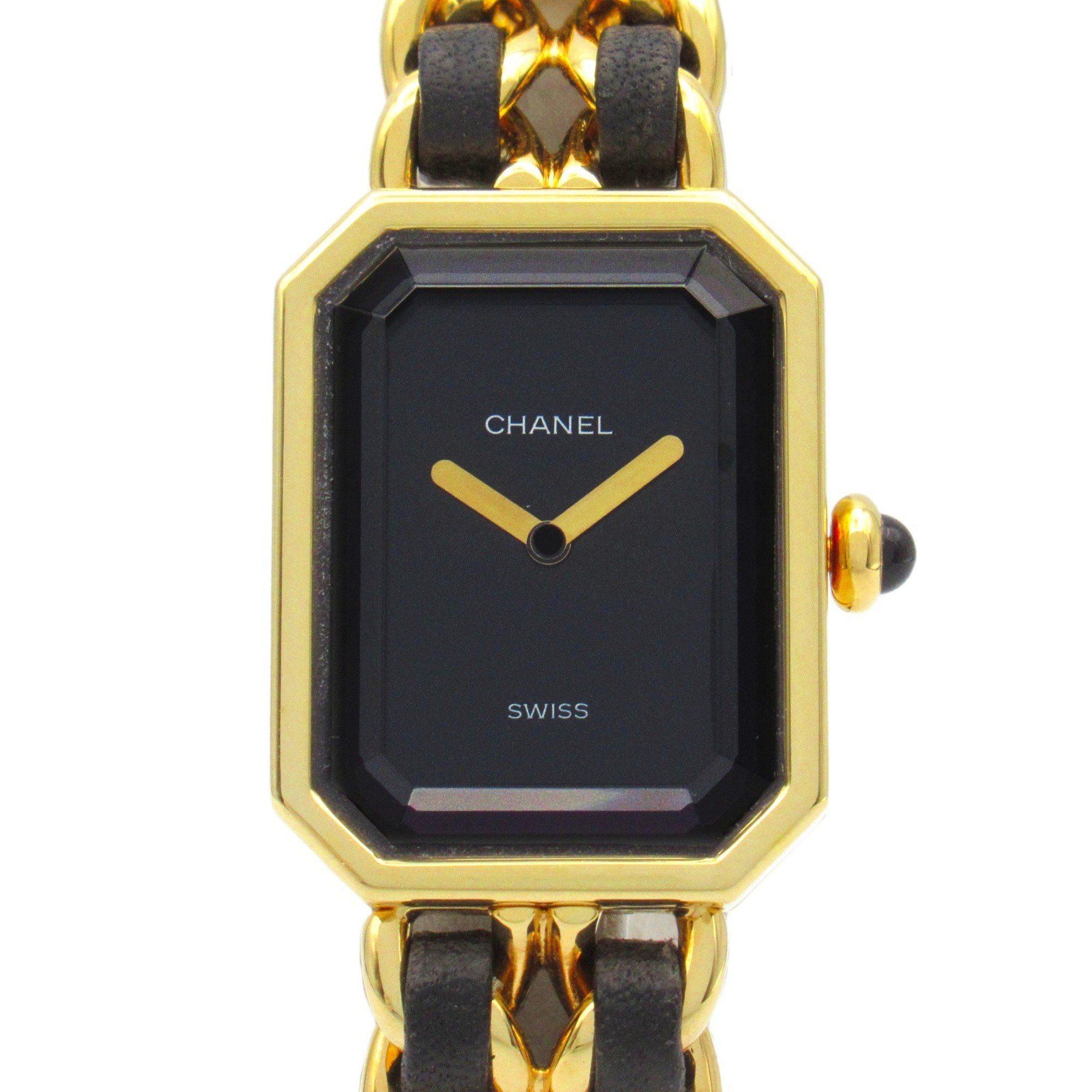 CHANEL Premiere S Watch GP (Gold Plated) Leather Ladies Black H0001