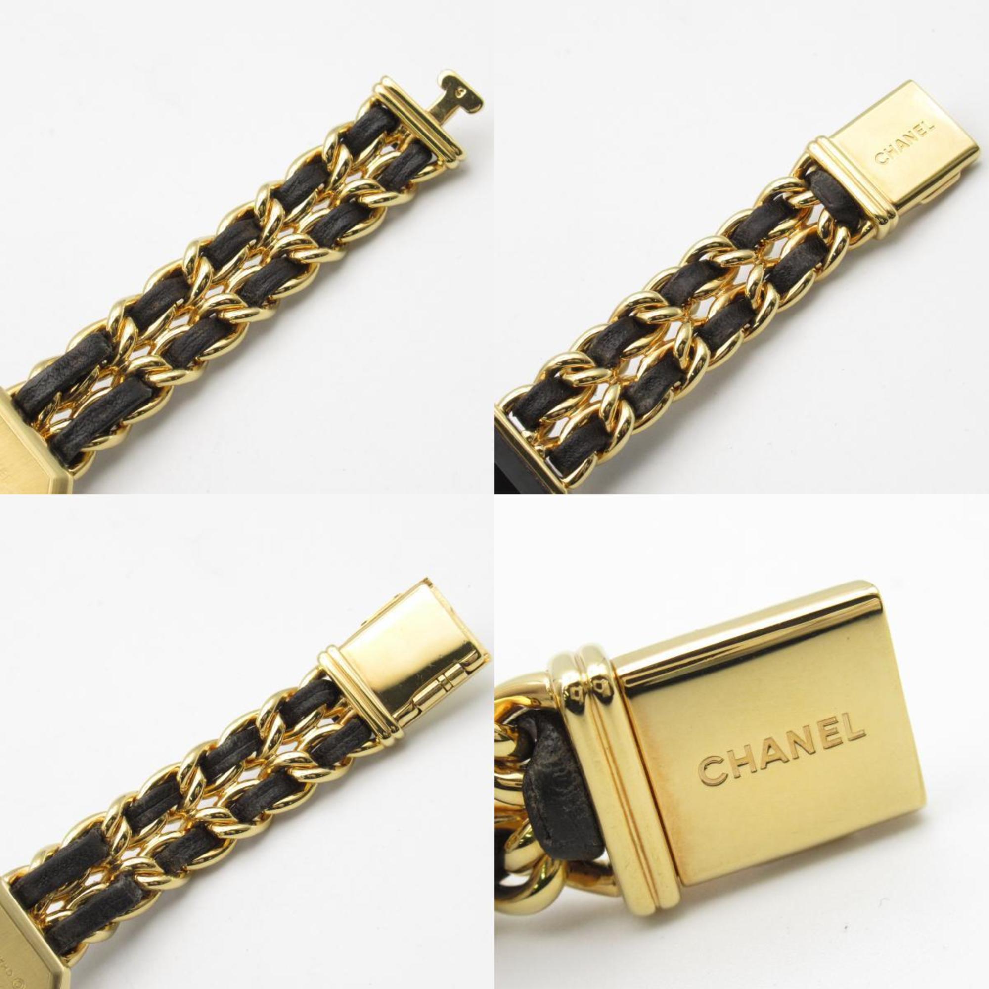 CHANEL Premiere S Watch GP (Gold Plated) Leather Ladies Black H0001