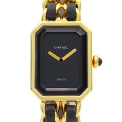 CHANEL Premiere S Watch GP (Gold Plated) Leather Ladies Black H0001