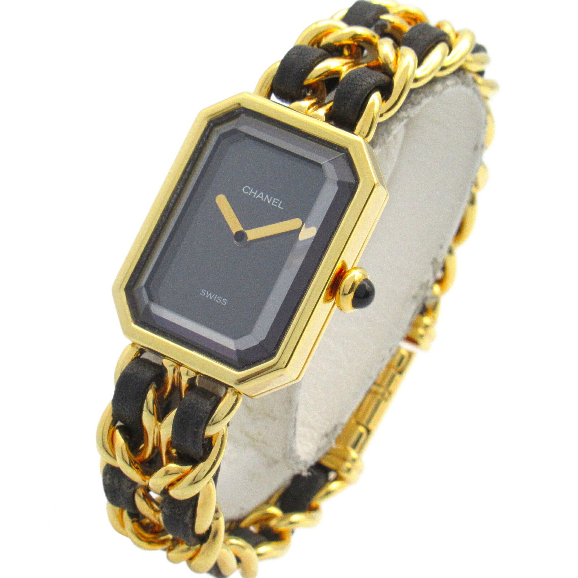 CHANEL Premiere S Watch GP (Gold Plated) Leather Ladies Black H0001