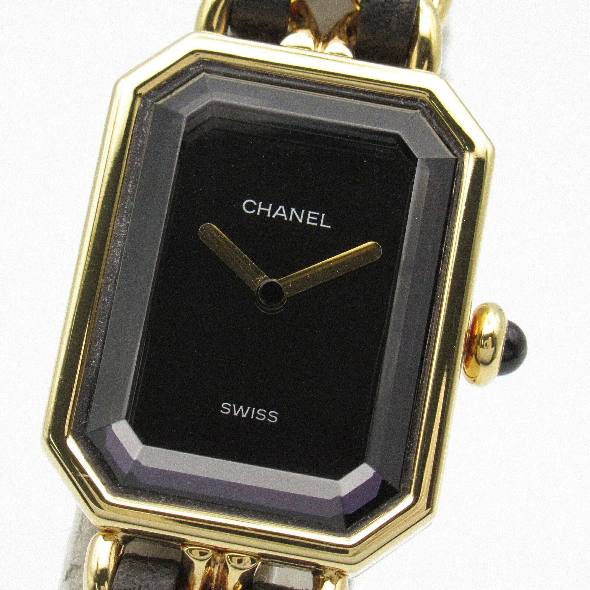 CHANEL Premiere S Watch GP (Gold Plated) Leather Ladies Black H0001