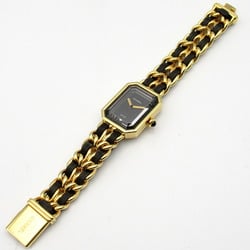 CHANEL Premiere S Watch GP (Gold Plated) Leather Ladies Black H0001