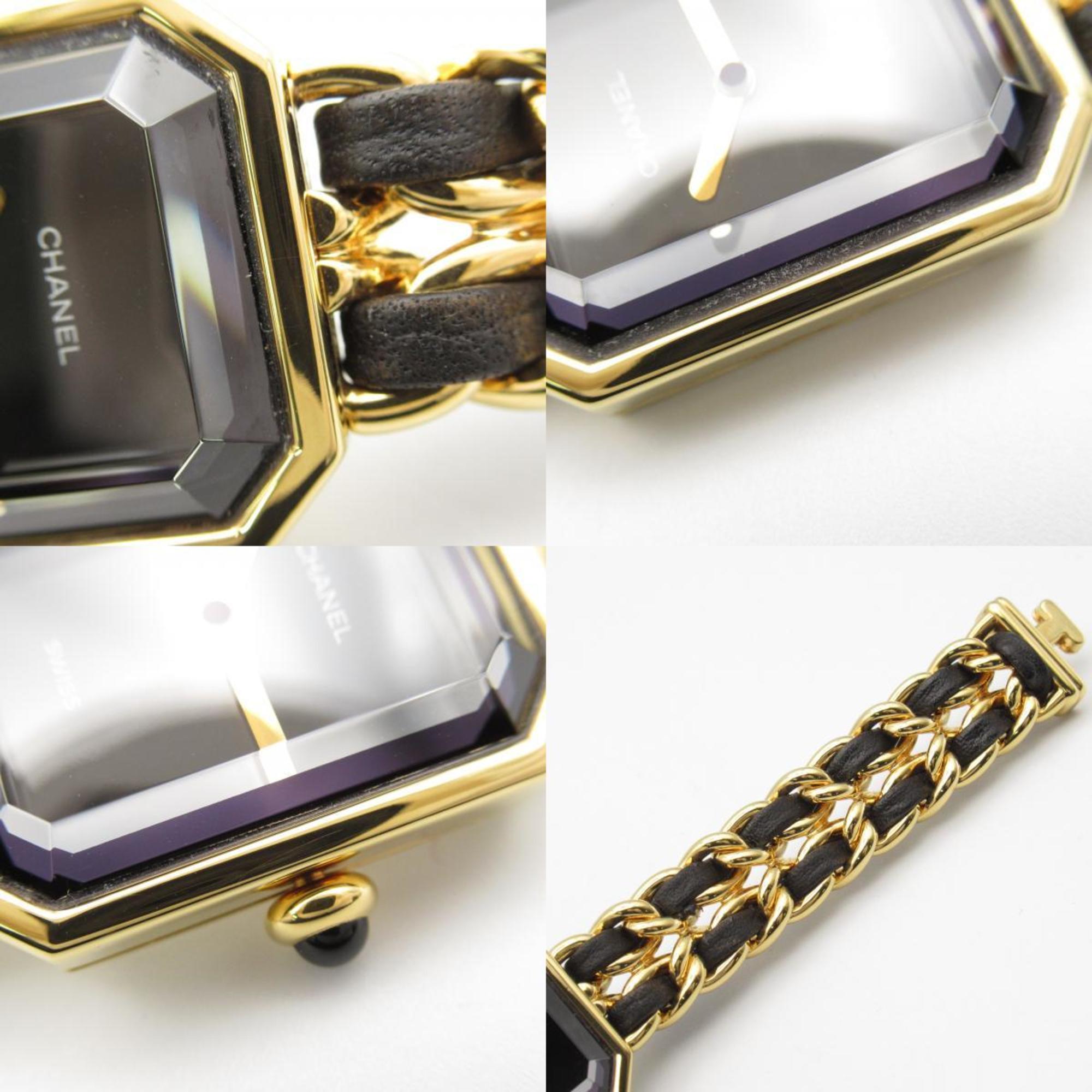 CHANEL Premiere S Watch GP (Gold Plated) Leather Ladies Black H0001