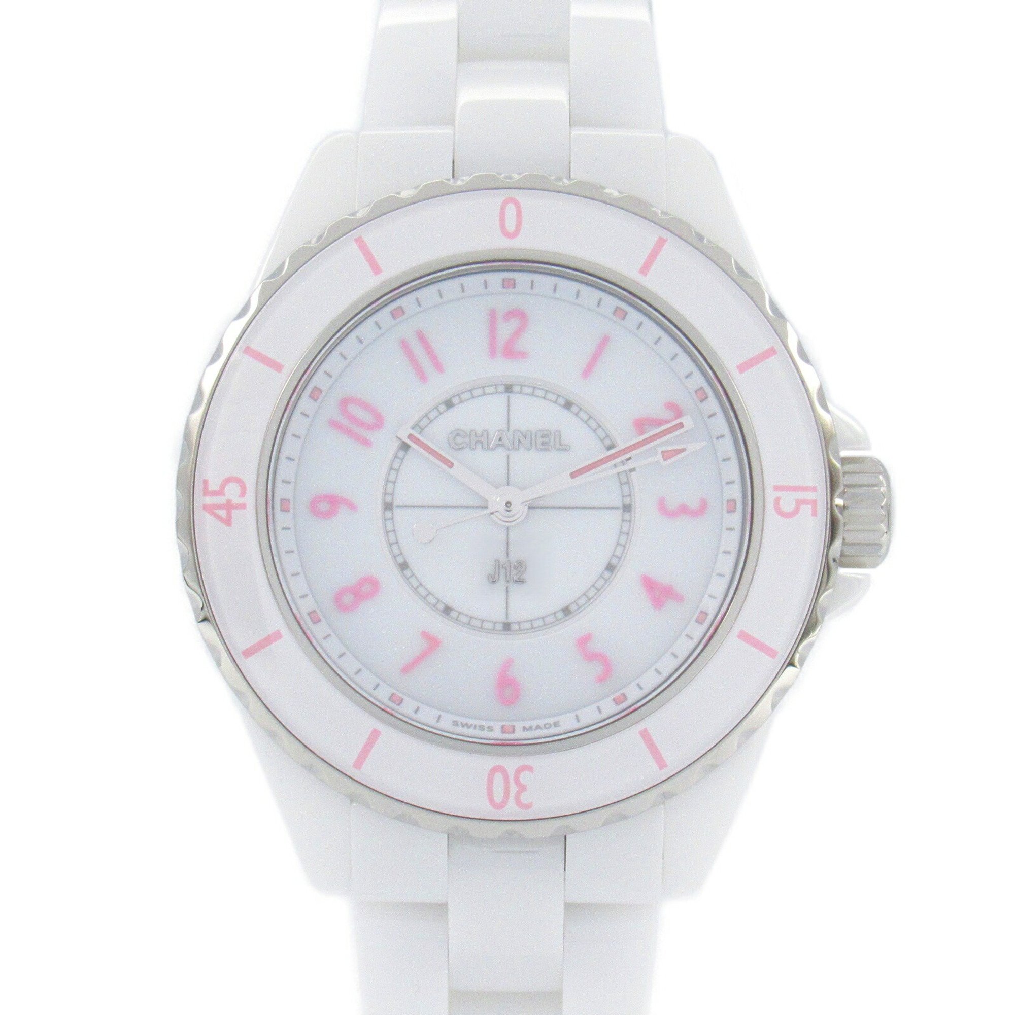 Chanel CHANEL J12 Pink Blush Watch, Ceramic, Women's, White, H6755