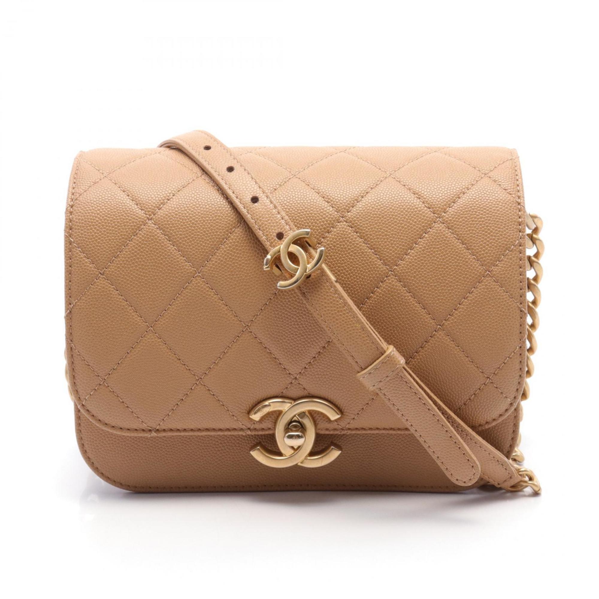 CHANEL Matelasse Shoulder Bag, Caviar Skin (Grained Calf), Women's, Beige