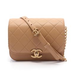 CHANEL Matelasse Shoulder Bag, Caviar Skin (Grained Calf), Women's, Beige