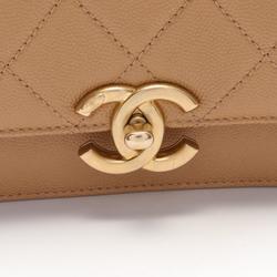 CHANEL Matelasse Shoulder Bag, Caviar Skin (Grained Calf), Women's, Beige