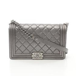 CHANEL Boy Chanel Shoulder Bag Leather Women's Silver