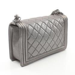 CHANEL Boy Chanel Shoulder Bag Leather Women's Silver