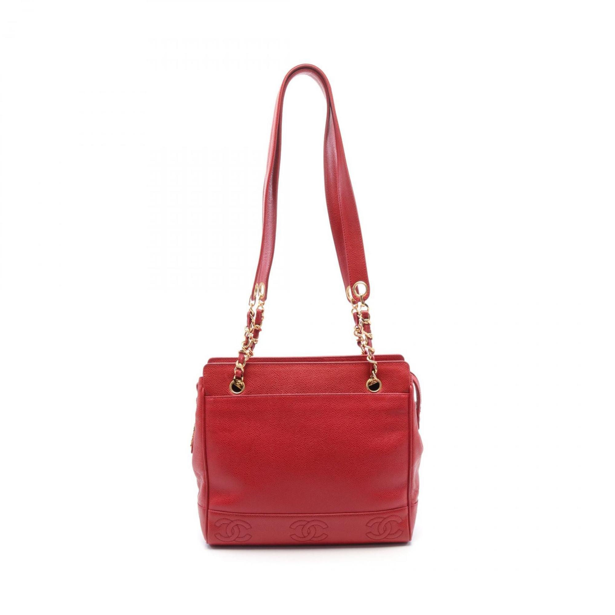 CHANEL Triple Coco Mark Shoulder Bag Caviar Skin (Grained Calf) Women's Red A03675