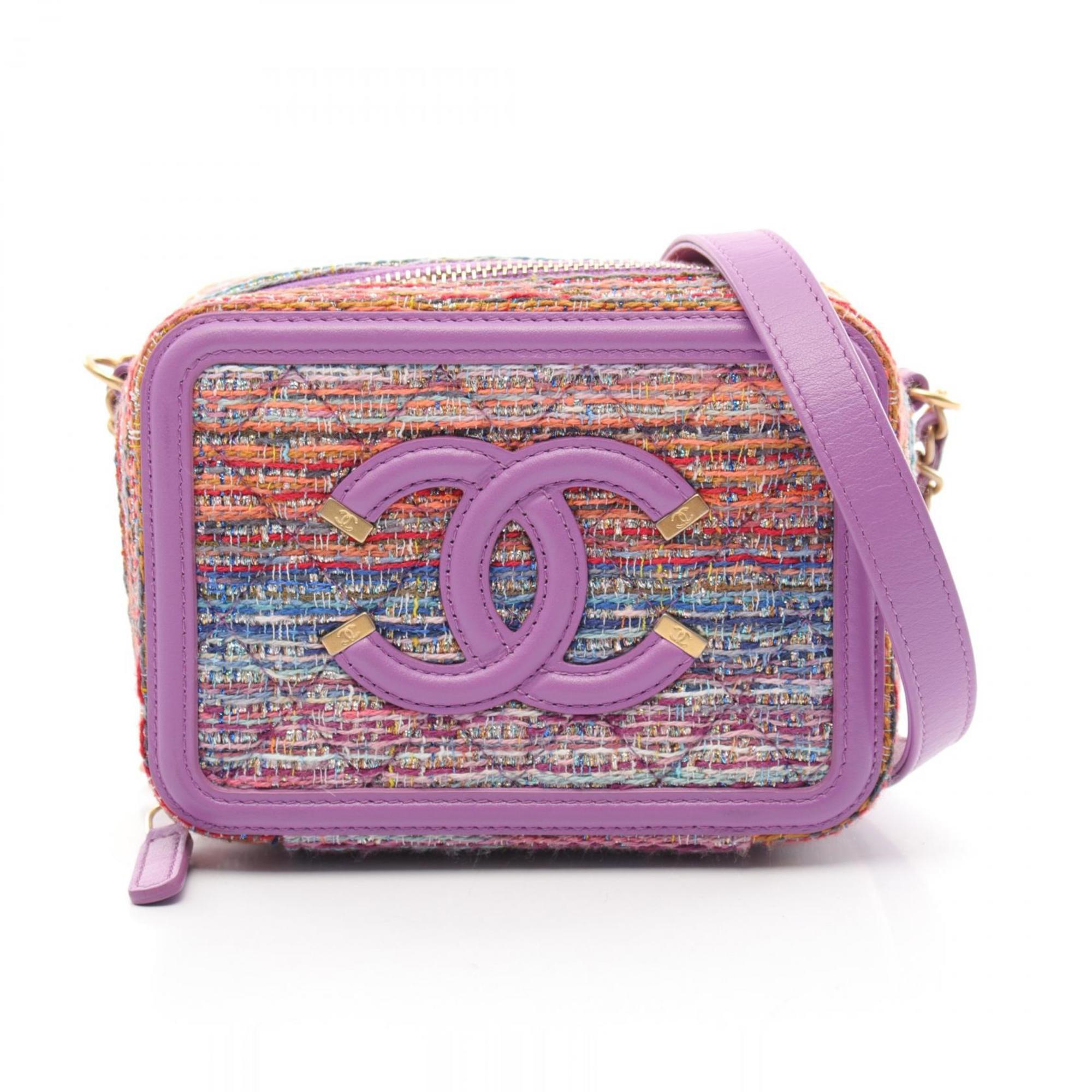 CHANEL CC Filigree Vanity Shoulder Bag, Fabric Leather, Women's, Purple, Multicolor, A84452