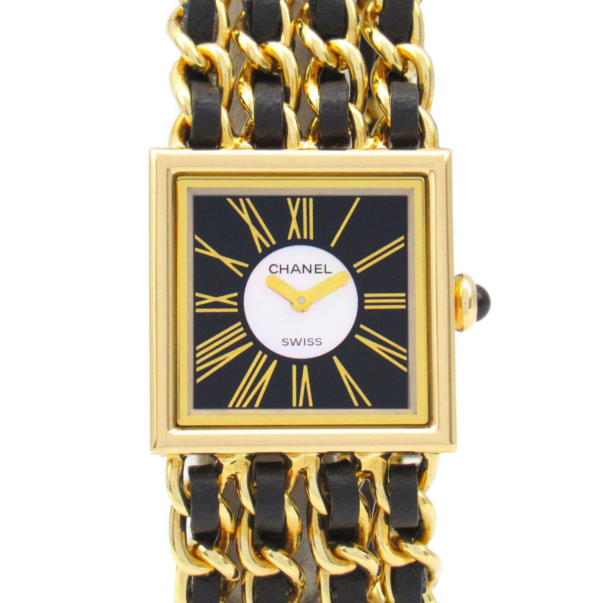 CHANEL Mademoiselle M Watch, K18 (yellow gold), leather, ladies, black, H0006